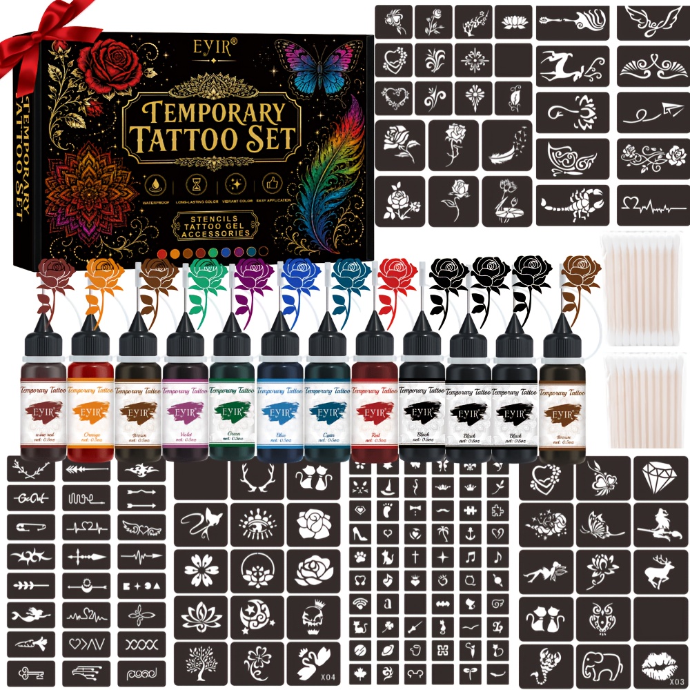 Gel Ink Pen Set - مجموعة وشم مؤقت بـ 12 لونًا